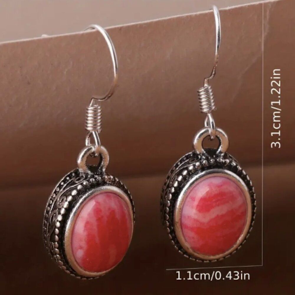 ✨🆕✨ Delicate Red Pink Simulated Rhodolite Stones Dangle Earrings✨ - Picture 7 of 10